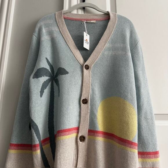 Marine Layer NWT Sunset Palm Finn Intarsia Cardigan Sweater Large - Picture 2 of 11